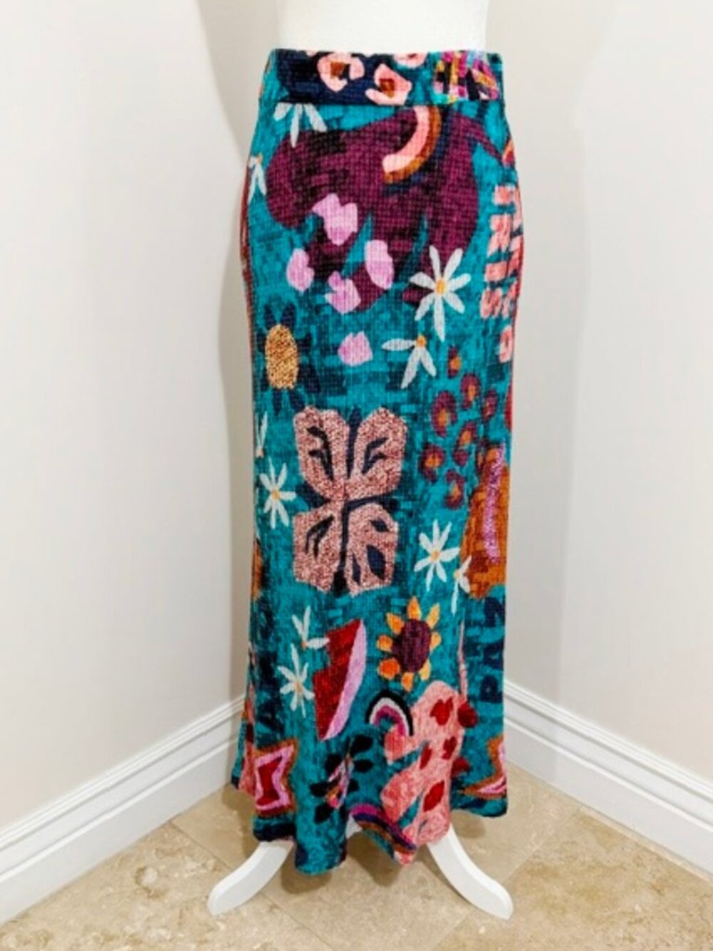 Farm Rio for Anthropologie Gabriela Knit Maxi Skirt Floral Boho Maxi Skirt PS